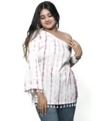 Blush Breeze (White & Pink Tie-Dye One-Shoulder Kurti) - Image 4