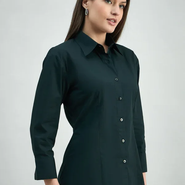 Feminine Classic Button-Down Black Poplin Shirt